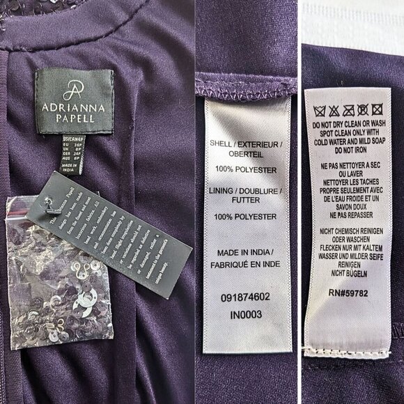 NWT ADRIANNA PAPELL Amethyst Scoop Back All Over Sequin Cap Sleeve Gown Size 4P - Picture 3 of 9